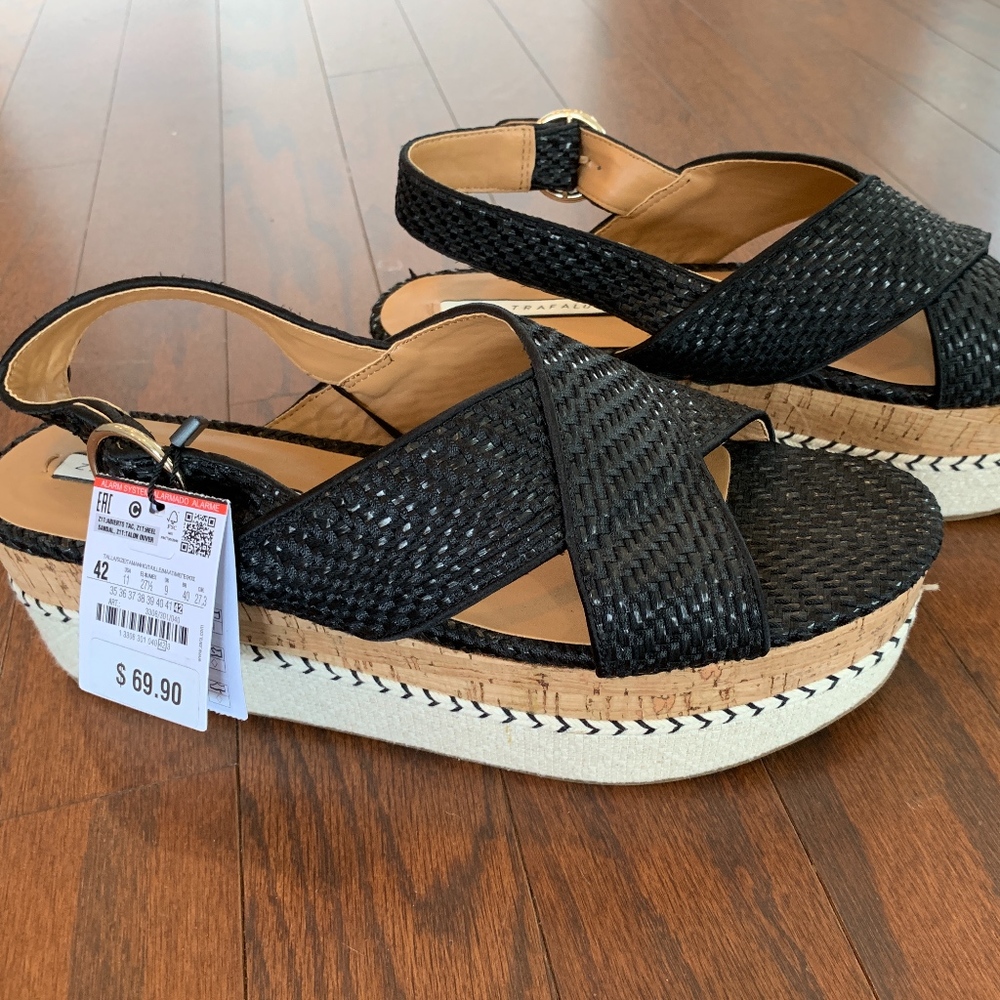 Zara Black Platform Wedges - Size 11